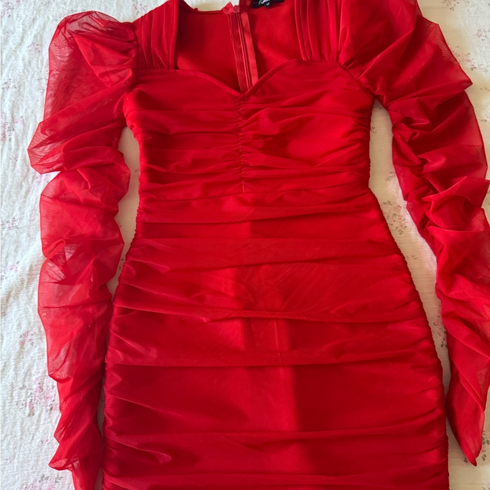 Red Ruched Bandage Dress